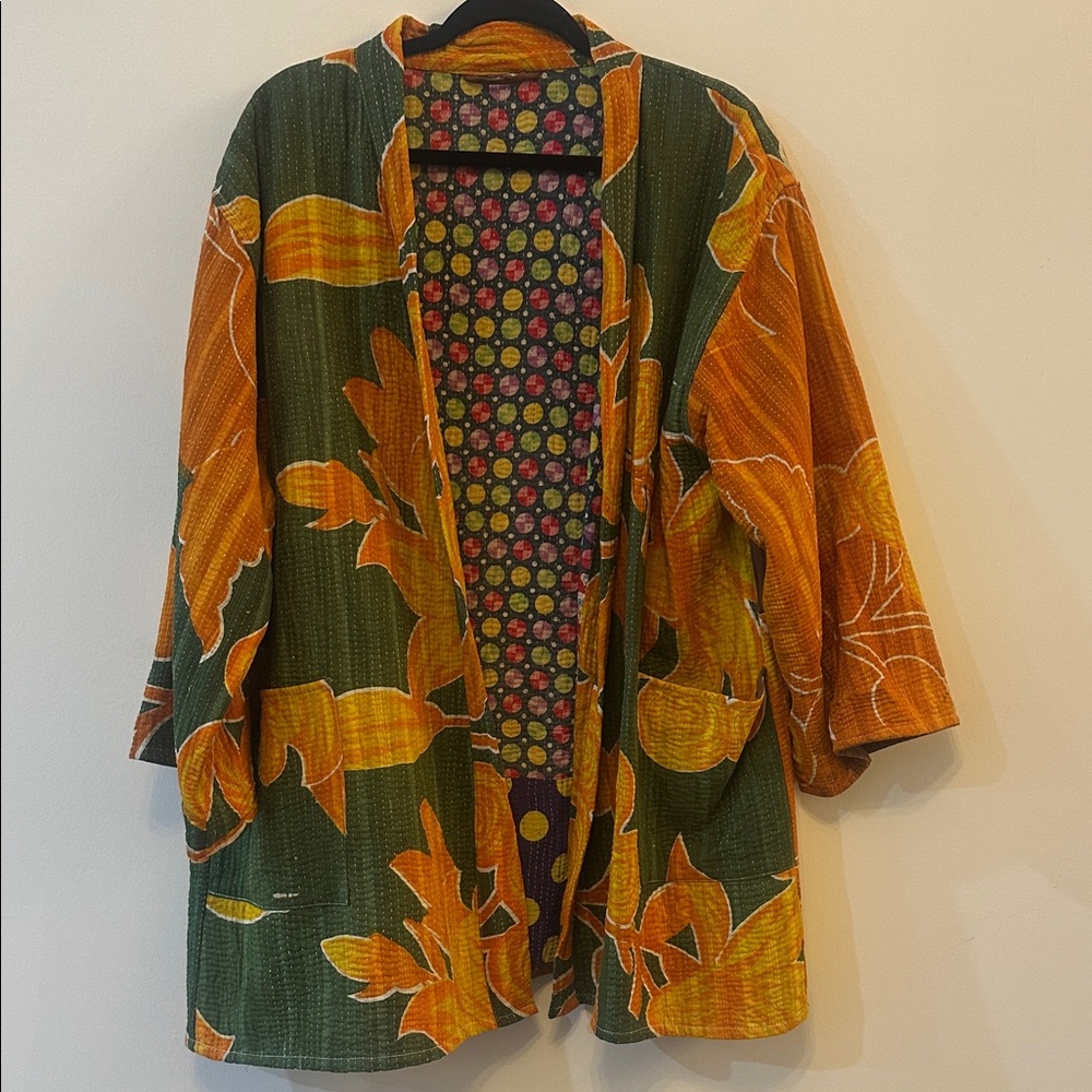 Beautiful Handmade Two Sided Colorful Floral Open Jacket